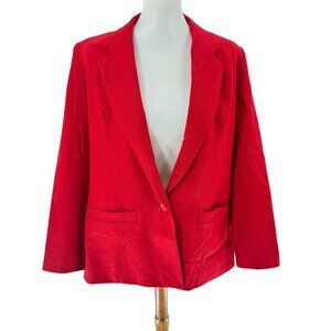 Vintage Red Wool Blend Blazer By Chimney Ridge With Button Closure & Pockets Wom